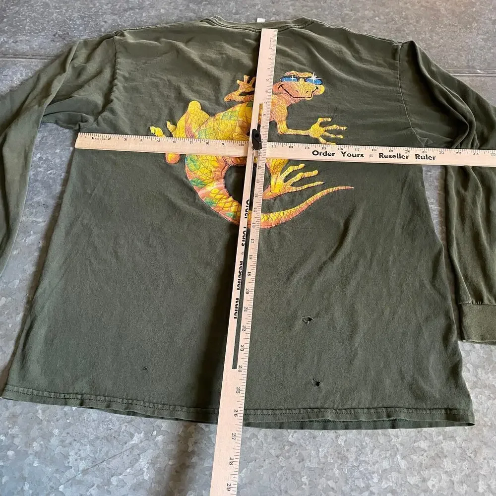 Lake Havasu Gecko Lizard Long Sleeve Shirt Mens Large Vintage Y2K Green Grunge